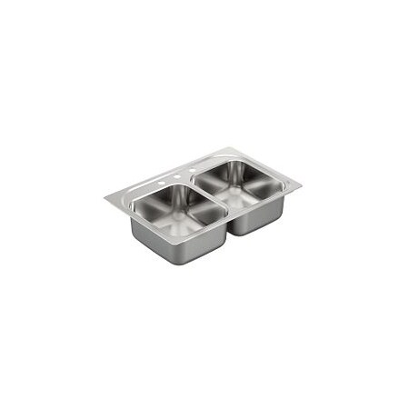 Moen 33"X22" Stainless Steel 18 Gauge Double Bowl Drop In Sink G182113